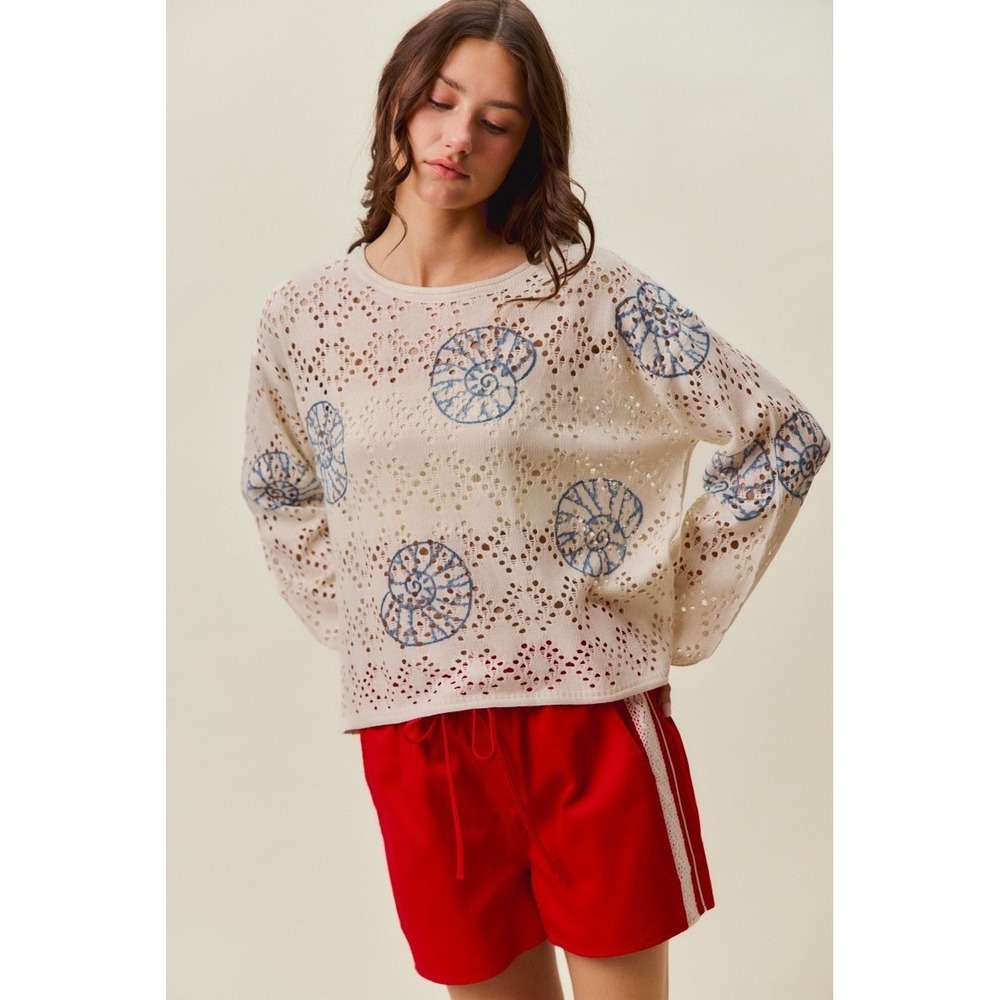 SO ME Seashell Lightweight Sweater Top - Large‎